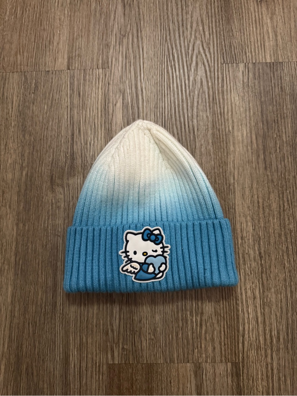 Sanrio Gradient Blue & White Knit Beanie with Hello Kitty Patch